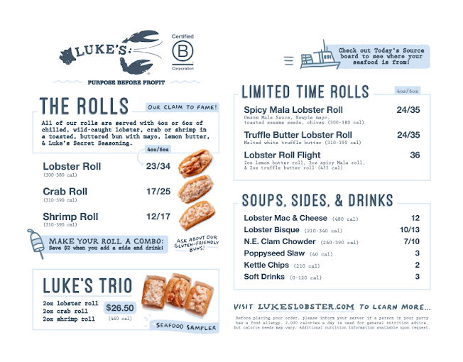 Lukes Lobster City Hall menu Lukes Lobster City Hall menu