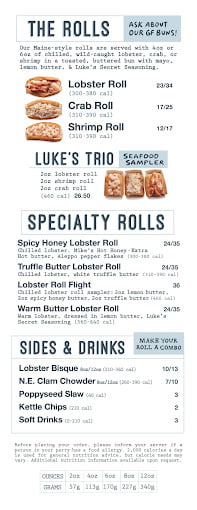 Lukes Lobster City Hall restaurant menu Lukes Lobster City Hall restaurant menu