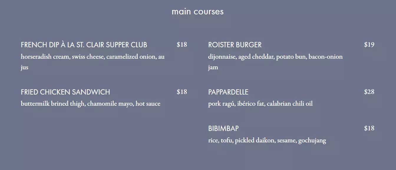 Menu Roister Restaurant chicago Menu Roister Restaurant chicago